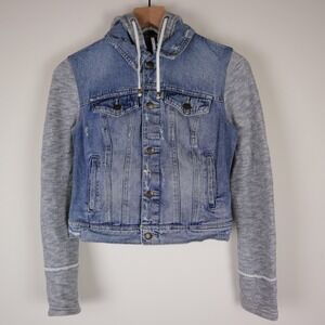 Free People Hooded Denim Sweatshirt Hybrid Jacket Women's XS 16x18